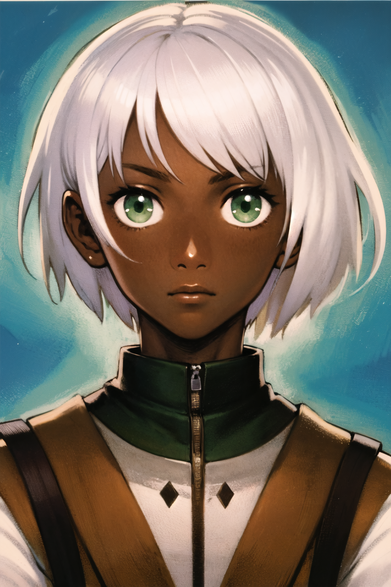 12671-2359356751-solo, 1boy, dark skin, male focus, white hair, green eyes, dark-skinned male, traditional media, looking at viewer, closed mouth.png